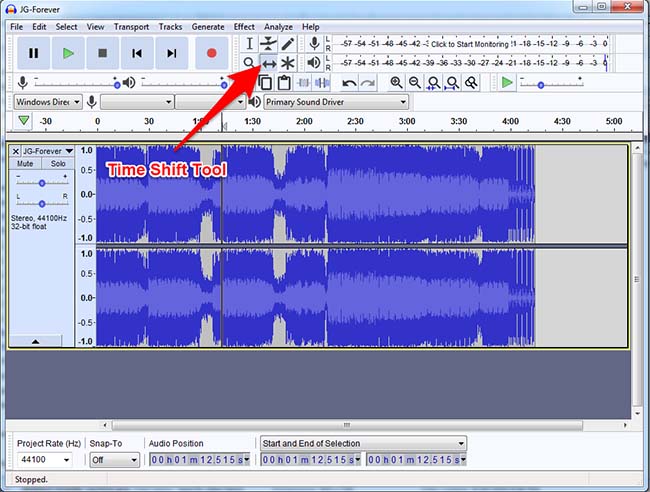 Audacity Time Shift Tool Usage